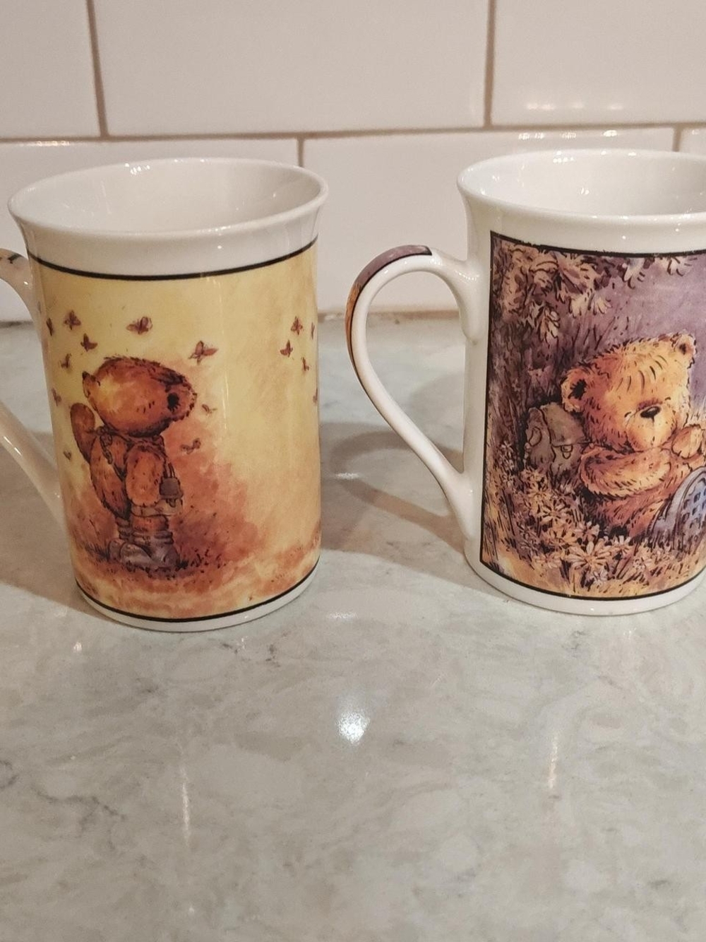 vintage L. Bake & Co. Teddy Bear Ceramic Coffee Mug Set 2pc Multicolor 12 fl oz